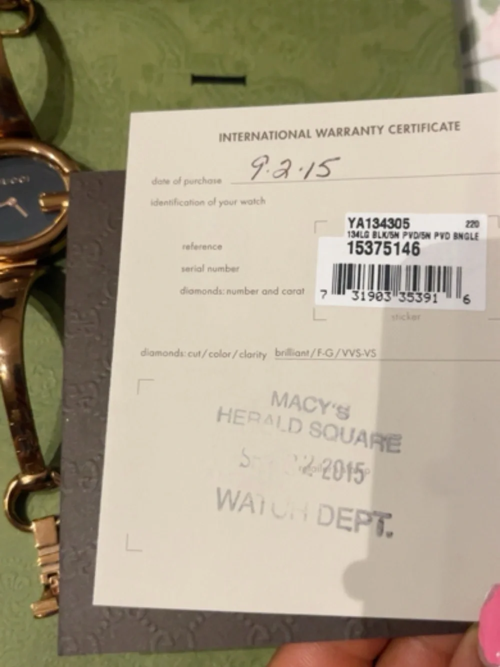 Gucci Rose Gold Bangle Watch with Black Dial